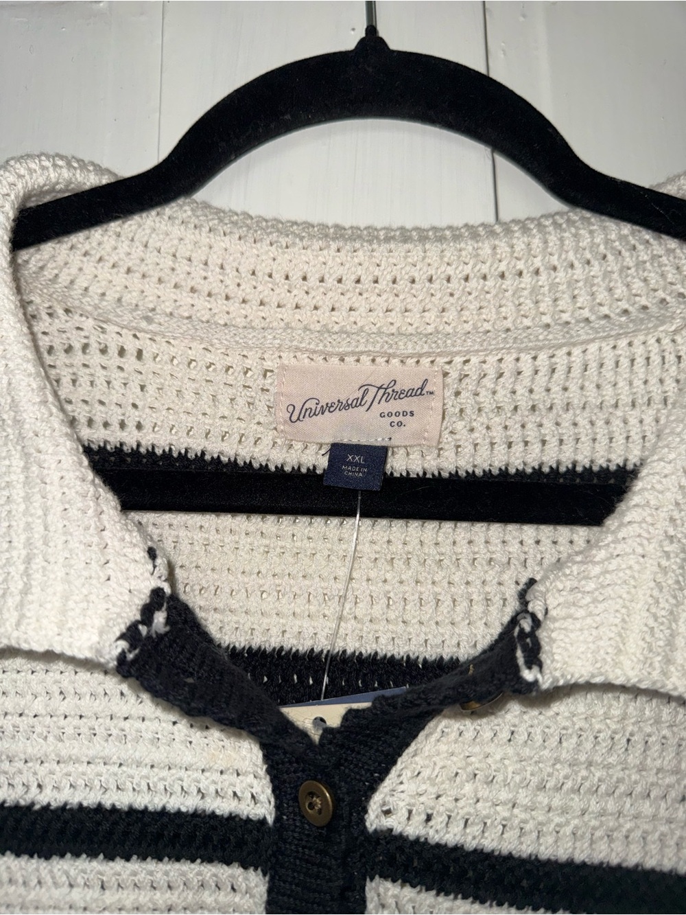 NWT Universal Thread Black & Cream Striped Polo Sweater - Picture 3 of 5